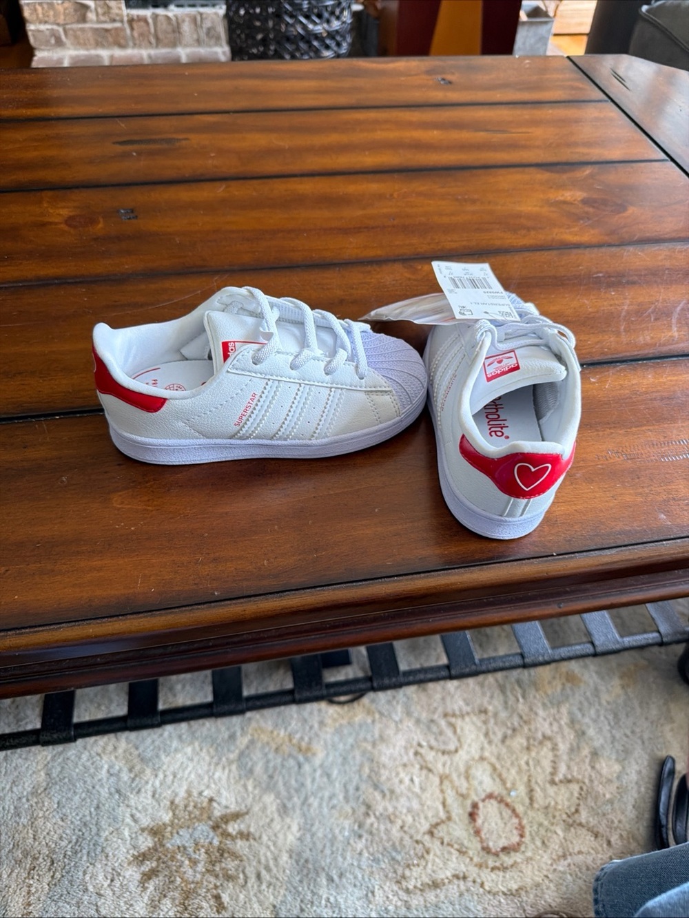 Kids Adidas Originals Superstar J 'Heart' White Scarlet Red Shoes Size 10k - Picture 3 of 6